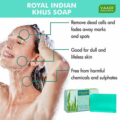 Vaadi Herbals Handmade Soap with Essential Oils - Royal Indian Khus for Radiant Complexion 75gm - Soaps