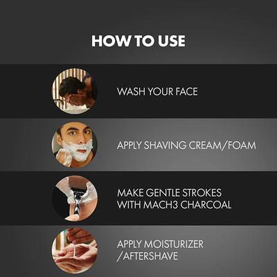 Gillette Mach3 Charcoal Shaving Razor - For Men, For a Clean Close Shave 1's - Razors & Cartridges