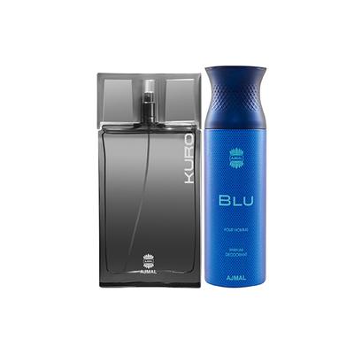 Ajmal Kuro EDP Aromatic Spicy Perfume And Blu Homme Deodorant Aquatic Woody Fragrance 290 ml - Men Perfumes (Edt/Edp)