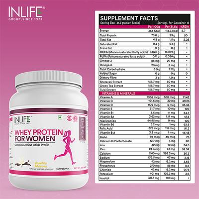 INLIFE Whey Protein Powder for Women - Vanilla Flavour 500g - Women Health