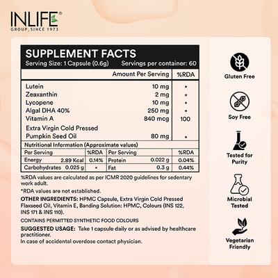 INLIFE Lutein Zeaxanthin Veg Capsules 60's - Multi-Vitamins