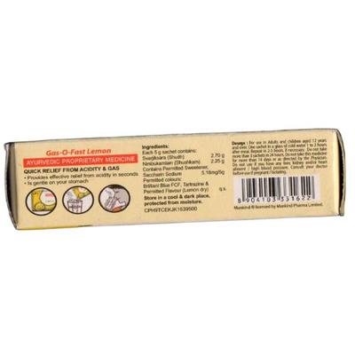 Gas-O-Fast Sachet - Lemon Flavour (Pack of 6 X 5 gm) - Acidity