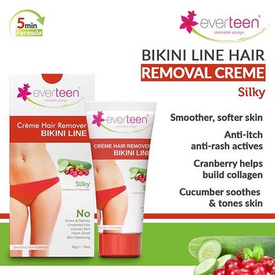everteen SILKY Bikini Line Hair Remover Creme with Cranberry and Cucumber 50 gm - Shaving & Hair Removal