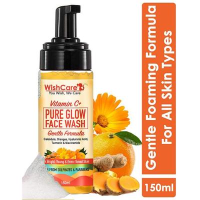WishCare Vitamin C+ Pure Glow Face Wash - with Vitamin C Hyaluronic Acid Niacinamide Oranges Calendula & Turmeric 150 ml - Face Washes