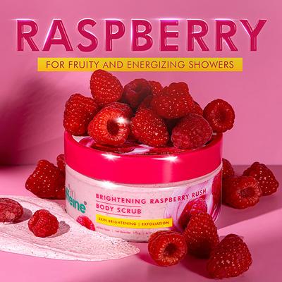 mCaffeine Brightening Raspberry Body Scrub - Tan Removal, AHAs Lactic and Glycolic Acid, Vit C Rich 175 gm - Scrubs & Exfoliants