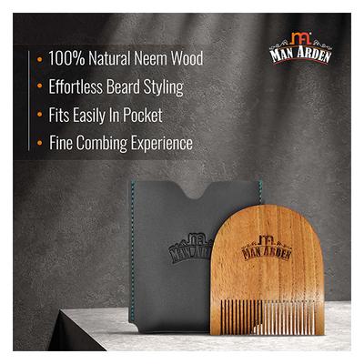 Man Arden Pure Neem Wooden U Shaped Beard Comb with Leather Pouch 1's - Beard Comb