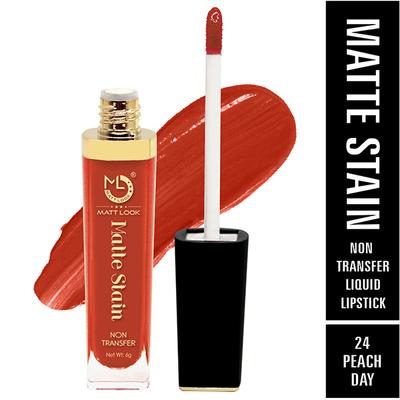 Matt Look Matte Stain Non Transfer Long Lasting Liquid Lipstick for Hydrated - Peach Day 6 gm - Liquid Lipsticks