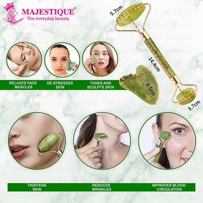 Majestique Face Massage Kit, Ice Roller, Jade Massager and Gua Sha for Lifting, Neck Healing 3Pcs 1's - Massagers
