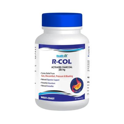 Healthvit R-COL Activated Charcoal 250mg - Capsules 60's - Herbal Dietary Supplement