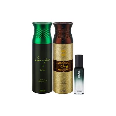 Ajmal Sacrifice Ll Him & Wisal Dhahab Of Deo & Prose EDP Pack of 3 420 ml - Perfumes (Edt/Edp)