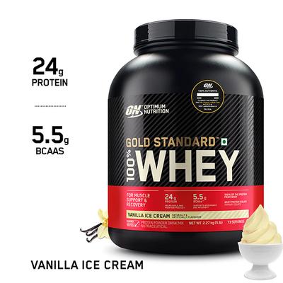 Optimum Nutrition (ON) 100% Whey Gold Standard Powder - Vanilla Ice Cream 5 lb - Whey Proteins