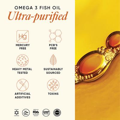 Wellbeing Nutrition slow triple strength Omega 3 fish oil with curcumin extract for brain, joint and heart - Omega Fish Oil Fatty Acids