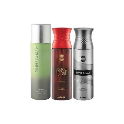 Ajmal 1 Nightingale, 1 Sacred Love And 1 Silver Shade Deodorants Pack of 3 200 ml - Deodorants/Roll-Ons