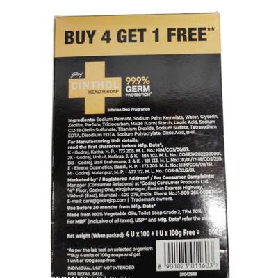 Cinthol Health Soap - Intense Deo Fragrance (Pack of 4 x 100gm + 100 g Free) - Soaps