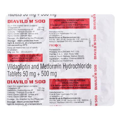 DIAVILD M 500mg Tablet 15's - Diabetes-Ant