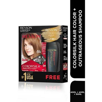 Revlon ColorSilk Beautiful Hair Color with Keratin 5G Light Golden Brown 91.8ml + Free Outrageous Shampoo 90ml - Crème