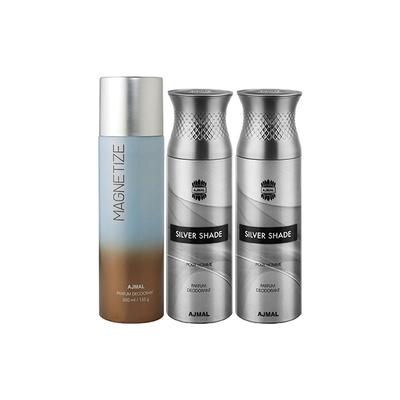 Ajmal 1 Magnetize And 2 Silver Shade Deodorants Pack of 3 200 ml - Deodorants/Roll-Ons
