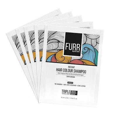 FURR By Pee Safe Instant Hair Colour Shampoo With Natural Noni and Olive Active Omega + (Dark Brown) (Pack of 5) 1's - Shampoos