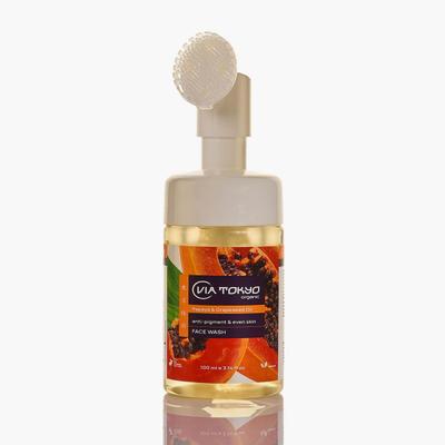 VIA TOKYO ORGANIC Grapeseed Oil & Papaya Foaming Face Wash with Brush, Anti - Blemish & Anti - Marks, No Sulphates, No Paraben 100 ml - Face Wash & Cleansers