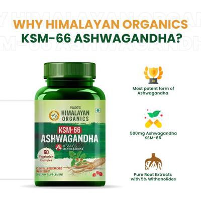Vlado's Himalayan Organics KSM - 66 Ashwagandha Veg Capsules 60's - Sexual Care