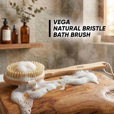 Vega Long Handle Wooden Bath Brush, Detachable For Men & Women, (Nba-1/3) - Loofahs & Sponges