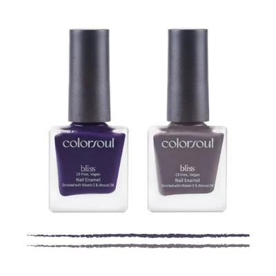 Colorsoul Bliss Vegan Nail Enamel, Indigo Wine, Grey Crest, B09, B23 (Pack of 2 x 8 ml) 1's - Nail Polish
