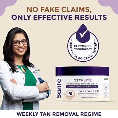 Sanfe Detan Body Cream Instalite Detan Wipe Off 1 Tone Brighter In 10 Mintues 200 gm - Intimate Hygiene