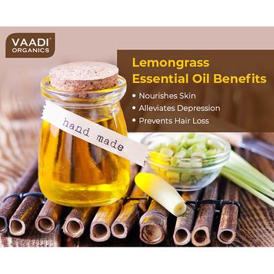 Vaadi Herbals Lemongrass Essential Oil - Reduces Stress & Depression, Prevents Hairfall, Prevents Skin Ageing - 100% Pure Therapeutic Grade 10 ml - Essential Oils