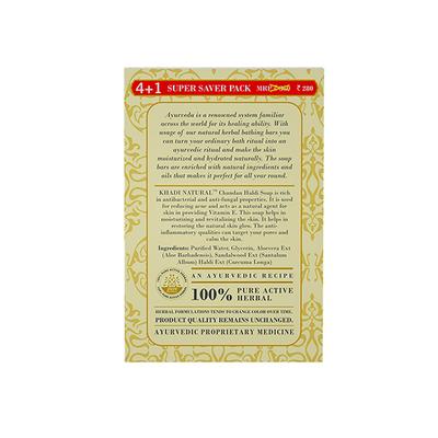 KHADI NATURAL CHANDAN HALDI SOAP SUPER SAVER PACK 4+1 625 gm - Soaps