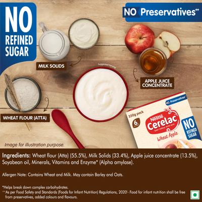 Nestle Cerelac Baby Food Cereal No Refined Sugar No Preservatives - Wheat Apple (For 6 Months to 24 Months Baby) 350 g - Baby And Infant Supplements