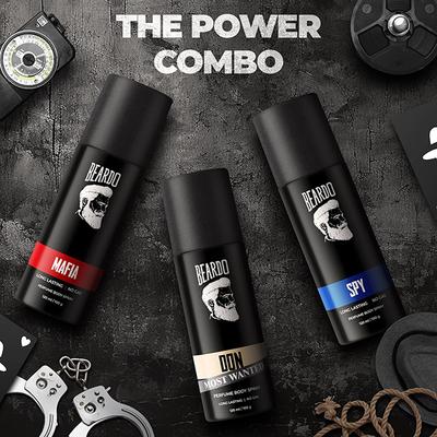 Beardo Spy 120ml, Mafia 120ml and Don Most Wanted 120ml Perfume Body Spray Combo for Men 1's - Men Deodorants/Roll-Ons
