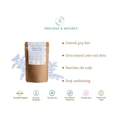 Precious & Nature'S Certified Organic Hair Color and Nourishment Kit with Organic Henna Powder and Indigo Powder 200 gm - Powder