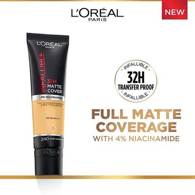 L'Oreal Paris Infallible 32H Matte Cover Liquid Foundation - 240 Warm Undertone 30 ml - Foundation