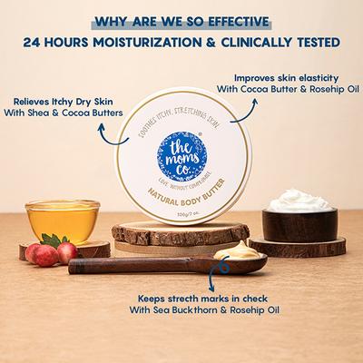 The Moms Co. Body Butter with Shea and Cocoa Butter, Sea Buckthorn and Rosehip Oils Soothes Itchy, Stretching Skin 24Hrs 100gm - Body Butter