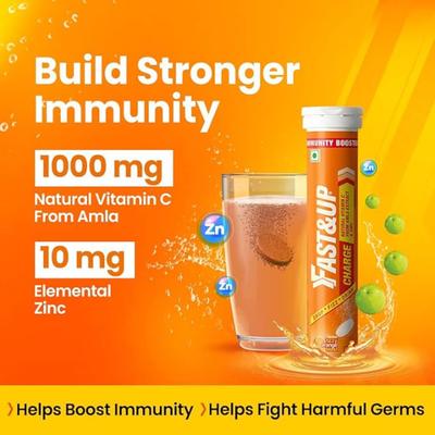 Fast&Up Charge Natural Vitamin C From Amla Extract & Zinc Tablets - Fizzy Blast Orange Flavour 20's - Vitamin C