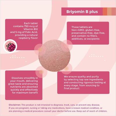 Briyo Briyomin B Plus Chewable Tablet - Natural Raspberry Flavour 30's - Multi-Vitamins