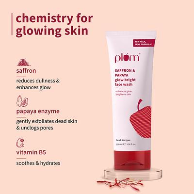 Plum Saffron Papaya Glow Bright Face Wash Enhances Glow Brightens Skin 100 ml - Face Washes