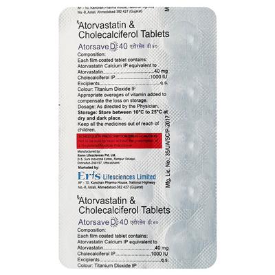 Atorsave D 40mg Tablet 15'S - High Cholesterol-Dys