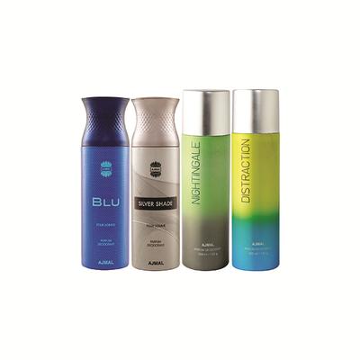 Ajmal 1 Blu Homme, 1 Silver Shade Homme, 1 Nightingale And 1 Distraction Deodorants Pack of 4 200 ml - Deodorants/Roll-Ons