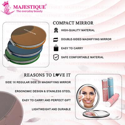 Majestique Round Latherite Finish Compact Mirror Fc85- Easy To Hold - Color May Vary 1's - Mirror