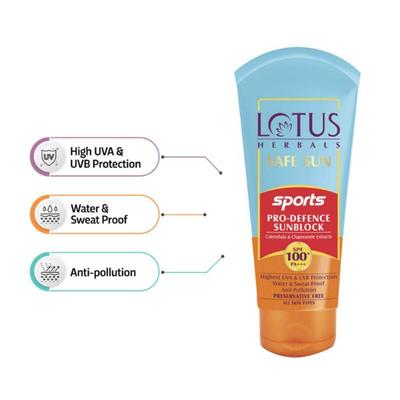 Lotus Herbals Safe Sun Sports Pro-Defence Sun Block SPF-100+ PA+++ 40gm - Face Sunscreen