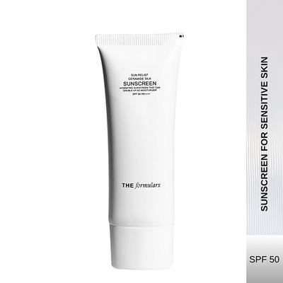The Formularx Sun Relief Ceramide Silk Sunscreen SPF 50 PA++++ with Niacinamide & Peptide 50 gm - Body Sunscreen