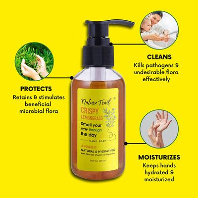 Nature Trail Crispy Lemongrass Handwash with Olive Oil, Vitamin E and Glycerine, Sulphate and Paraben Free 200 ml - Hand Wash & Soaps