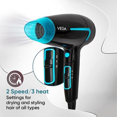 VEGA U-Style 1600 Foldable Hair Dryer For Men & Women With Cool Shot Button VHDH-24 Black 1 gm - Hair Dryers