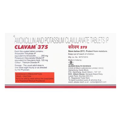 Clavam 375mg Tablet 10'S - Bacterial Infections-Pen