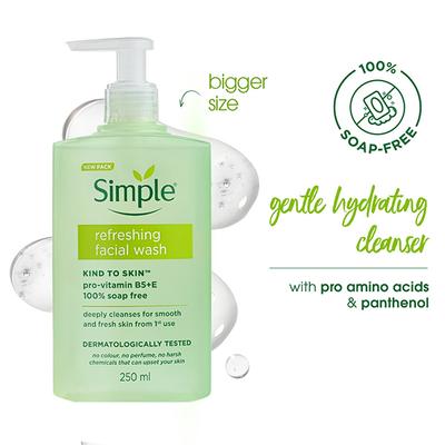 Simple Refreshing Facial Wash, 100% Soap-Free Perfect for Sensitive Skin 250 ml - Face Wash & Cleansers