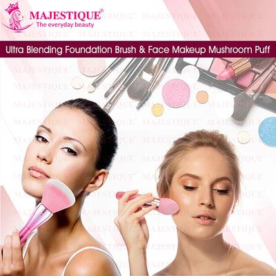 Majestique Makeup Foundation Brush with Mushroom Puff for liquid, powder, Cream - Multicolor 1's - Face Brush