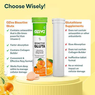 Oziva Bioactive Gluta With L-Glutathione To Reduce Pigmentation, 15 Tablets, Orange Zing 70 gm - Multi-Vitamins