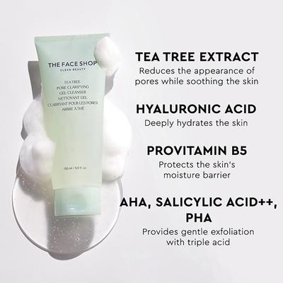The Face Shop Tea Tree Pore Clarifying Gel Cleanser - Korean Face Wash with Salicylic Acid - 150ml - Scrubs & Exfoliants