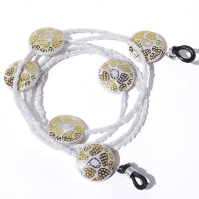 Modisch White Beads With White Circle Stones With Golden Print Sunglasses Chain (JC-1402-White) 1's - Wearables Sunglasses